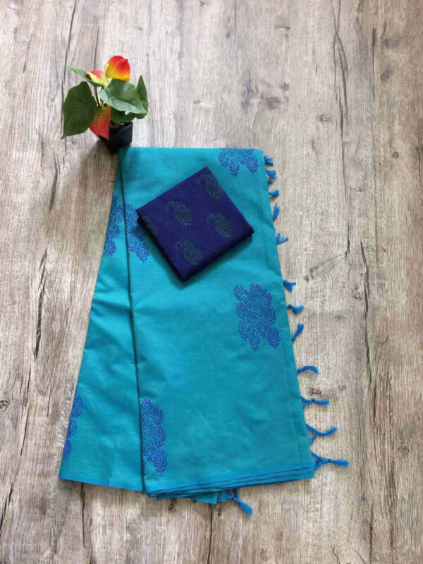 southcottonmix block printed saree with self and contrast blouse PCDB003