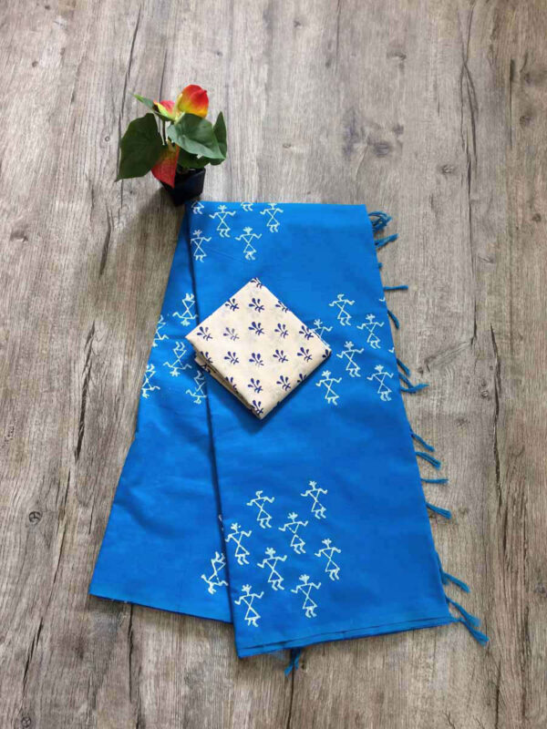 southcottonmix block printed saree with self and contrast blouse PCDB007