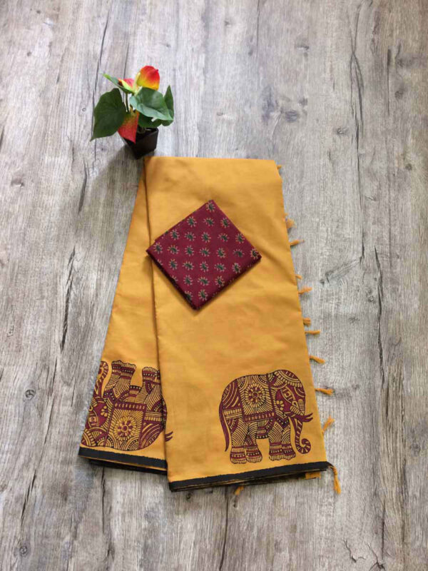 southcottonmix block printed saree with self and contrast blouse PCDB013