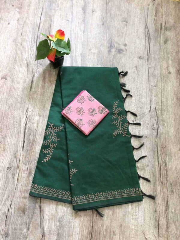 southcottonmix block printed saree with self and contrast blouse PCDB014