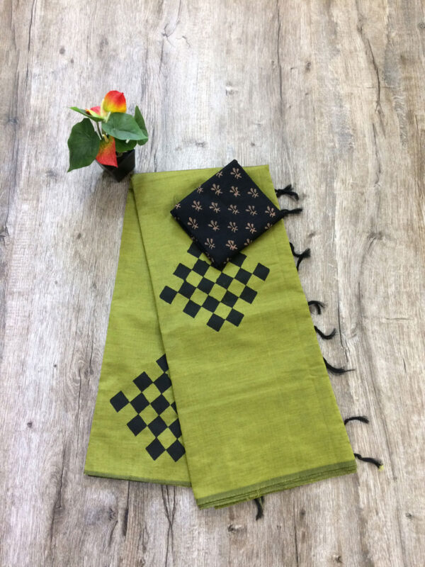 southcottonmix block printed saree with self and contrast blouse PCDB016