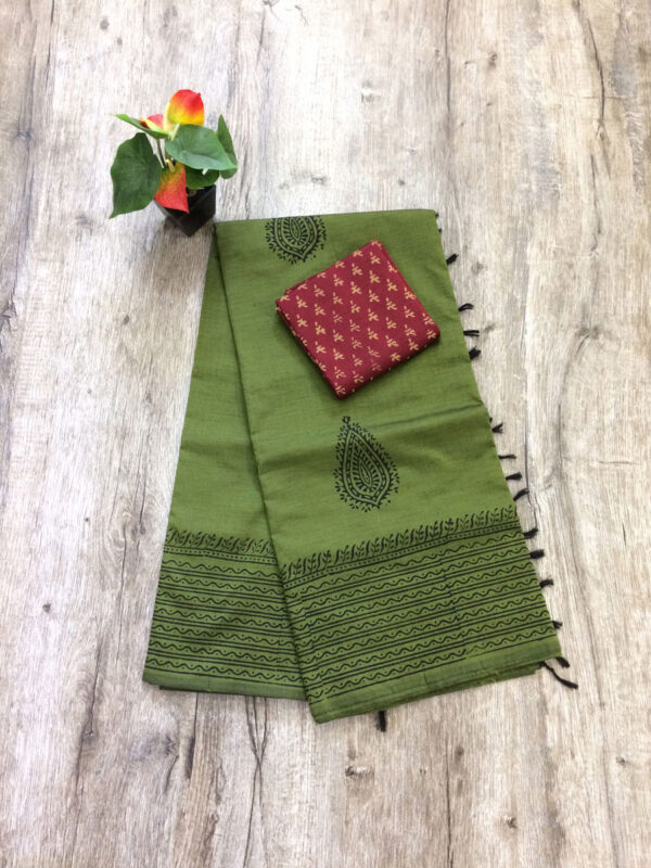 southcottonmix block printed saree with self and contrast blouse PCDB018