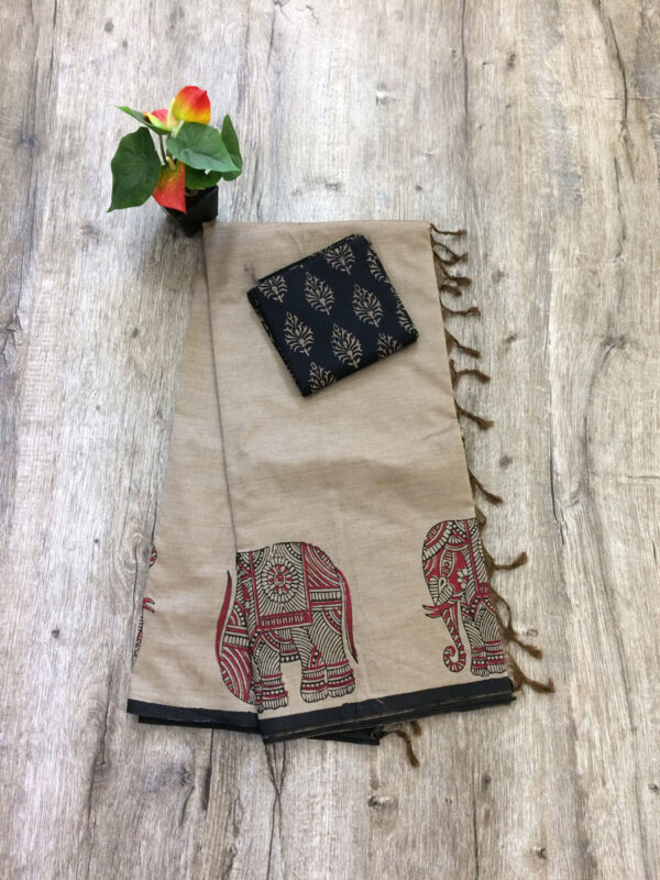 southcottonmix block printed saree with self and contrast blouse PCDB021