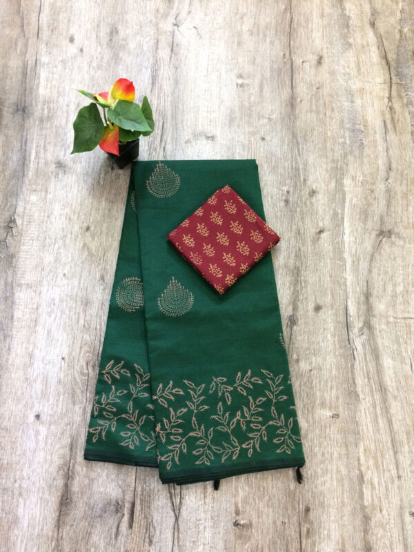 southcottonmix block printed saree with self and contrast blouse PCDB022