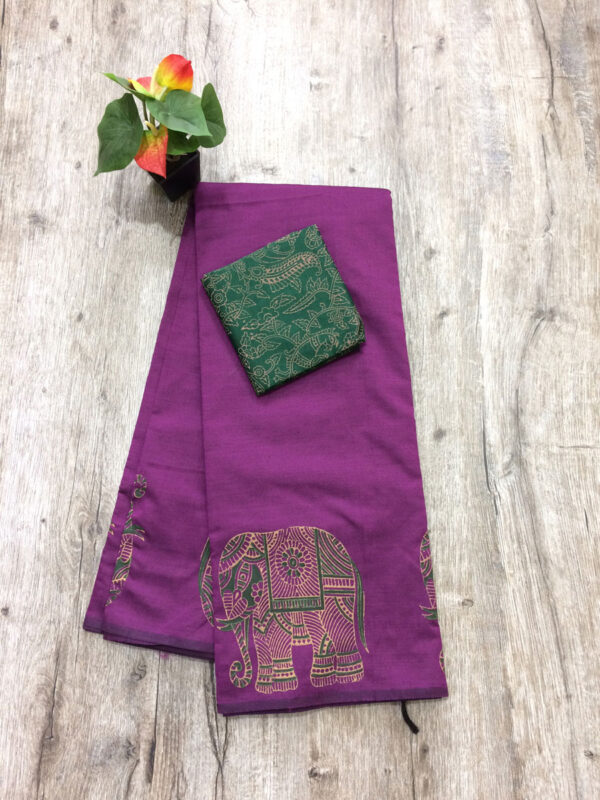 southcottonmix block printed saree with self and contrast blouse PCDB024