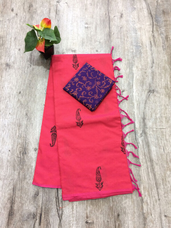 southcottonmix block printed saree with self and contrast blouse PCDB026