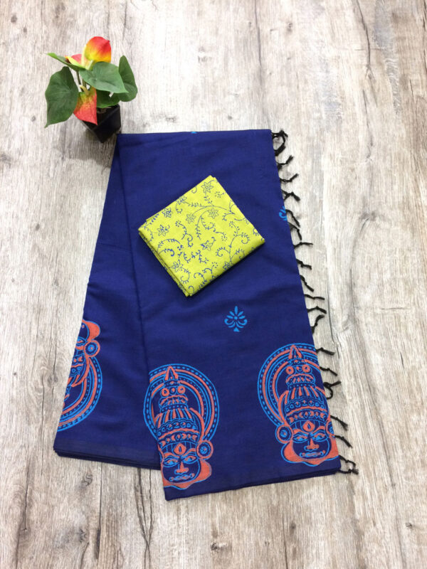 southcottonmix block printed saree with self and contrast blouse PCDB027