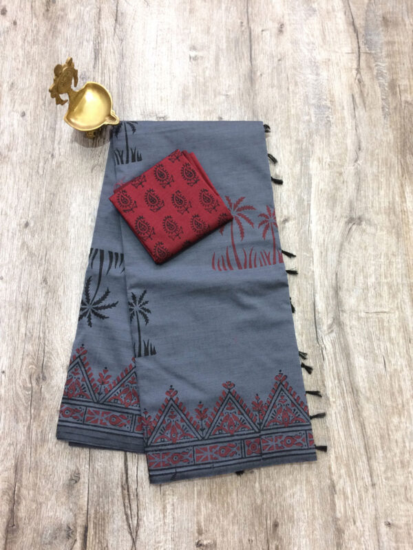 southcottonmix block printed saree with self and contrast blouse PCDB030