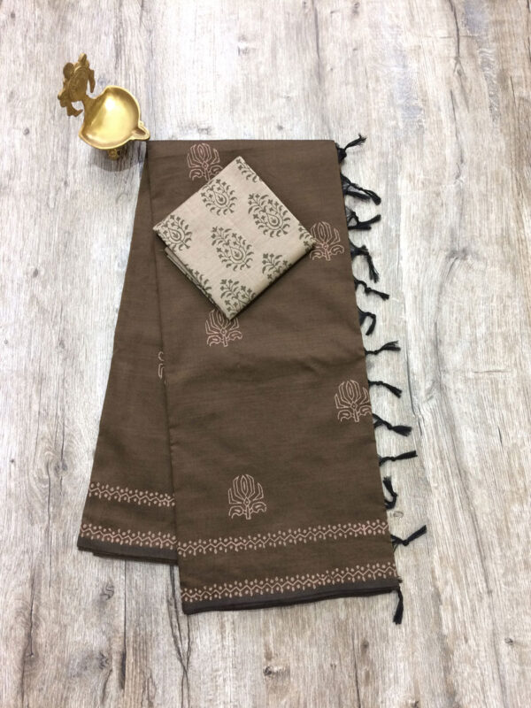 southcottonmix block printed saree with self and contrast blouse PCDB032