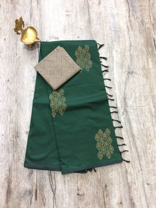 southcottonmix block printed saree with self and contrast blouse PCDB036