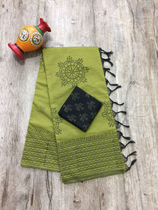 southcottonmix block printed saree with self and contrast blouse PCDB037