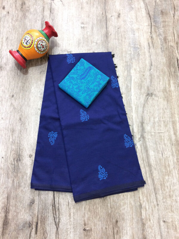 southcottonmix block printed saree with self and contrast blouse PCDB038