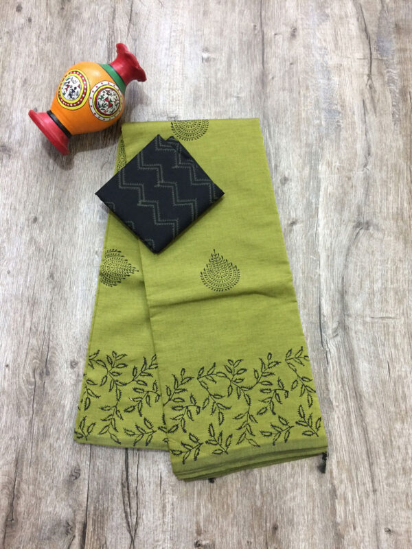 southcottonmix block printed saree with self and contrast blouse PCDB039