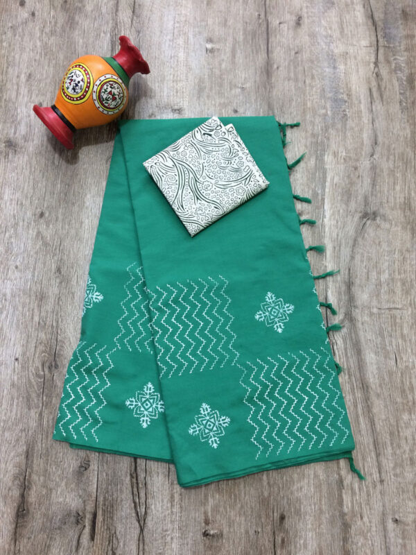 southcottonmix block printed saree with self and contrast blouse PCDB040