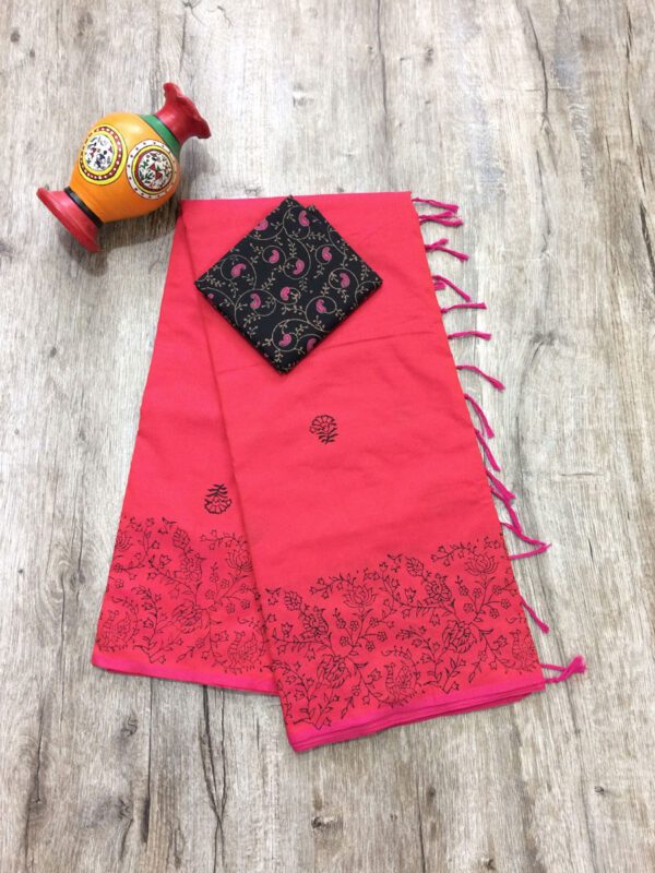 southcottonmix block printed saree with self and contrast blouse PCDB042