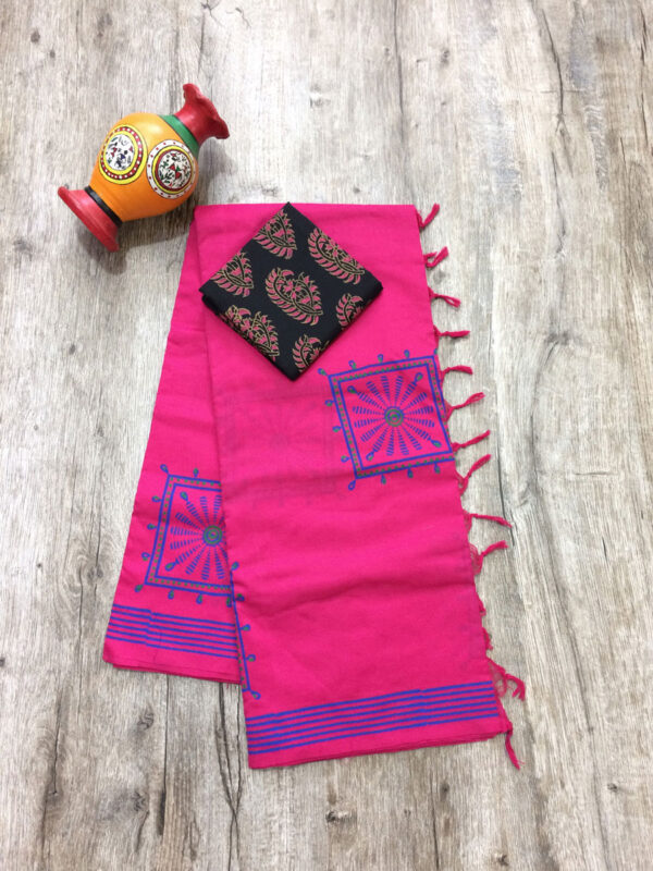 southcottonmix block printed saree with self and contrast blouse PCDB044