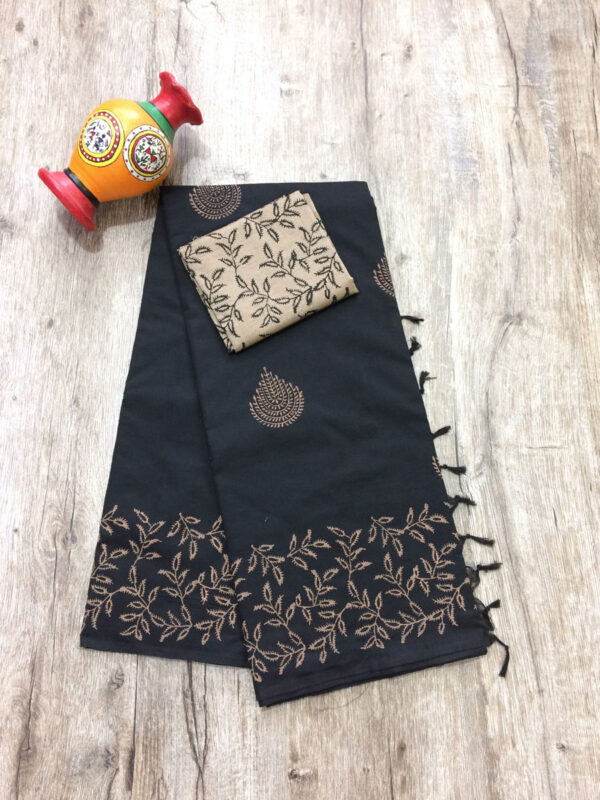 southcottonmix block printed saree with self and contrast blouse PCDB045