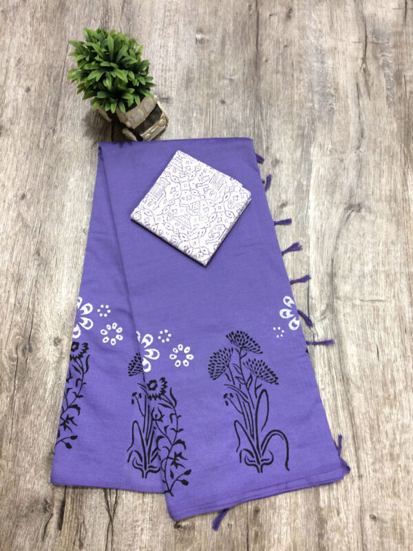 southcottonmix block printed saree with self and contrast blouse PCDB046