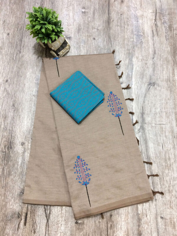 southcottonmix block printed saree with self and contrast blouse PCDB047