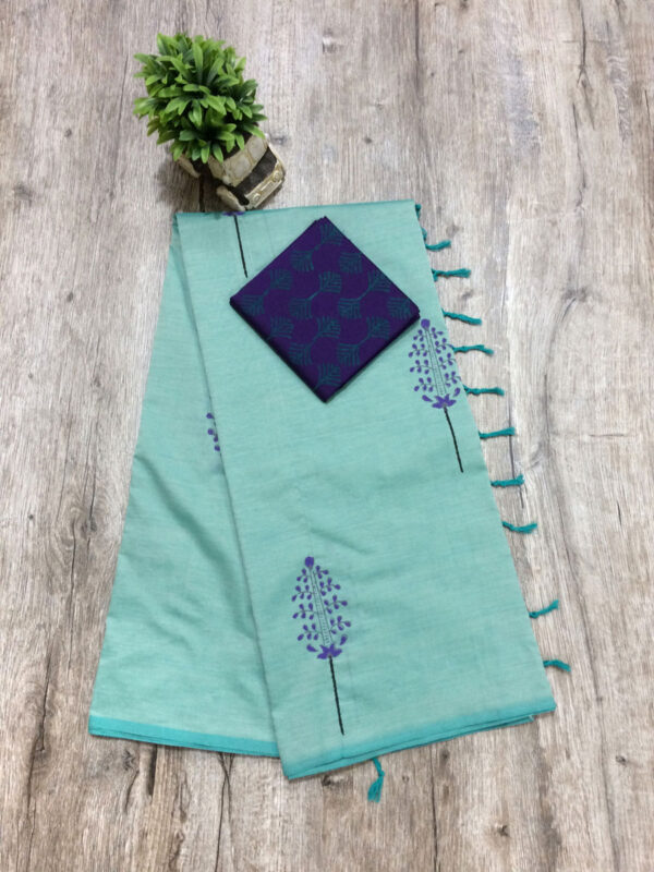 southcottonmix block printed saree with self and contrast blouse PCDB048