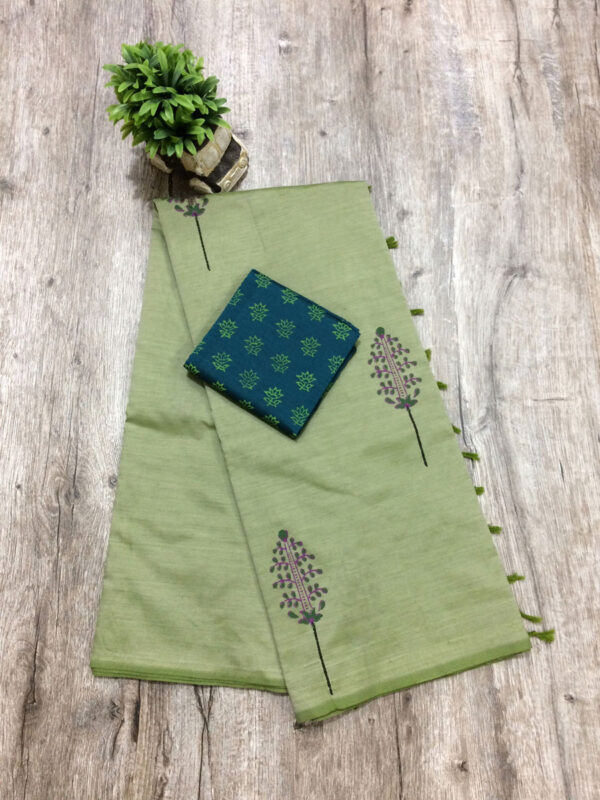 southcottonmix block printed saree with self and contrast blouse PCDB049