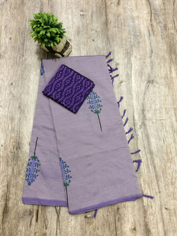 southcottonmix block printed saree with self and contrast blouse PCDB050