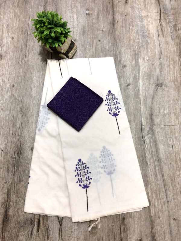 southcottonmix block printed saree with self and contrast blouse PCDB051