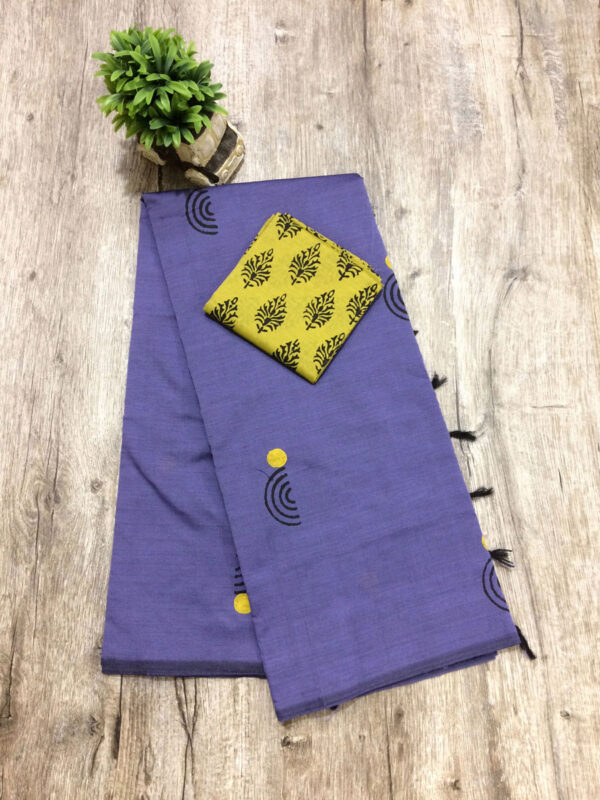 southcottonmix block printed saree with self and contrast blouse PCDB052