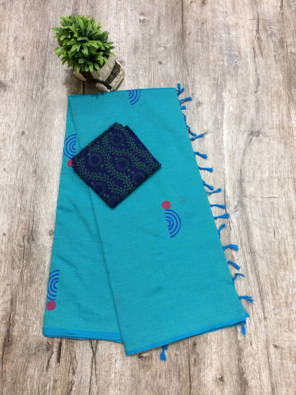 southcottonmix block printed saree with self and contrast blouse PCDB053