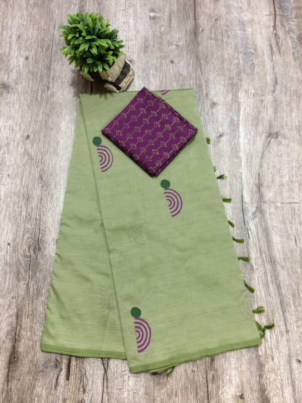 southcottonmix block printed saree with self and contrast blouse PCDB054