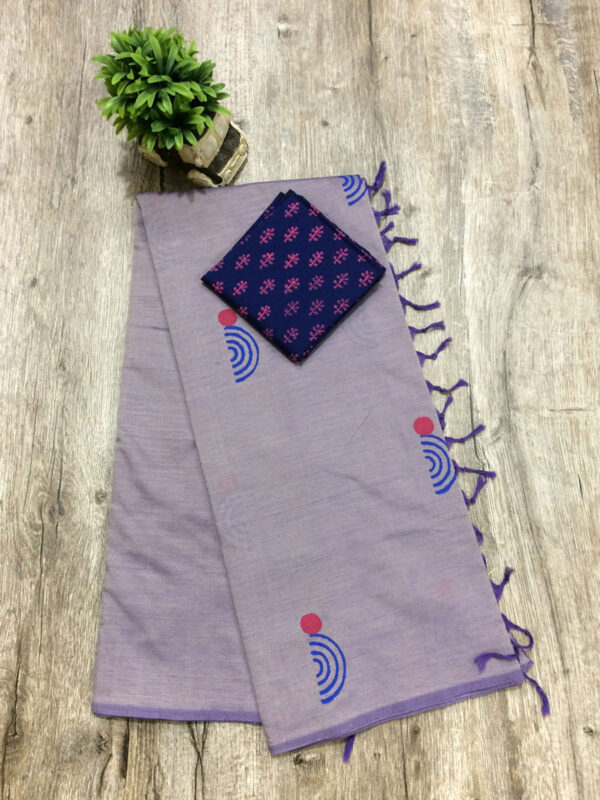 southcottonmix block printed saree with self and contrast blouse PCDB055