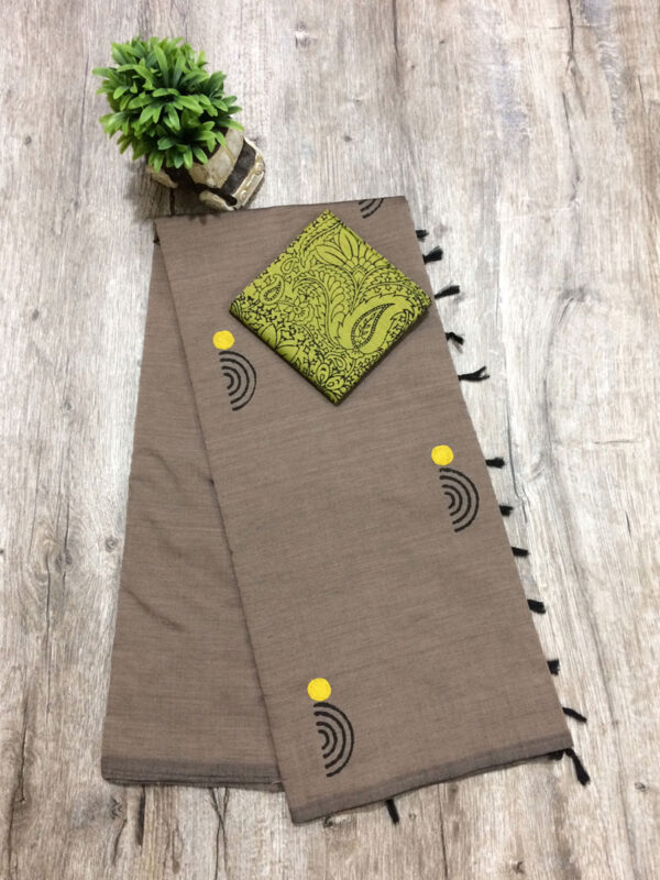 southcottonmix block printed saree with self and contrast blouse PCDB056