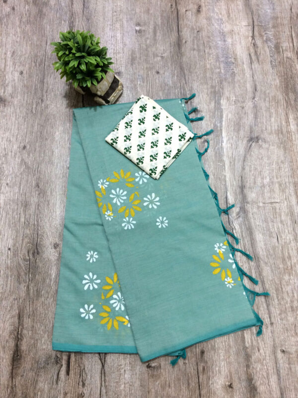 southcottonmix block printed saree with self and contrast blouse PCDB058