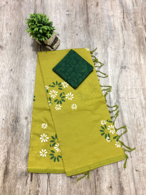 southcottonmix block printed saree with self and contrast blouse PCDB059