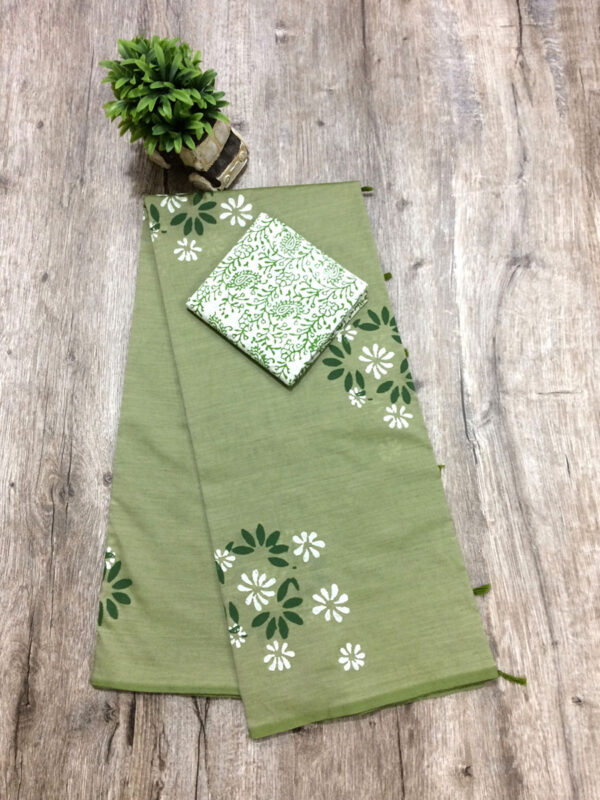 southcottonmix block printed saree with self and contrast blouse PCDB060