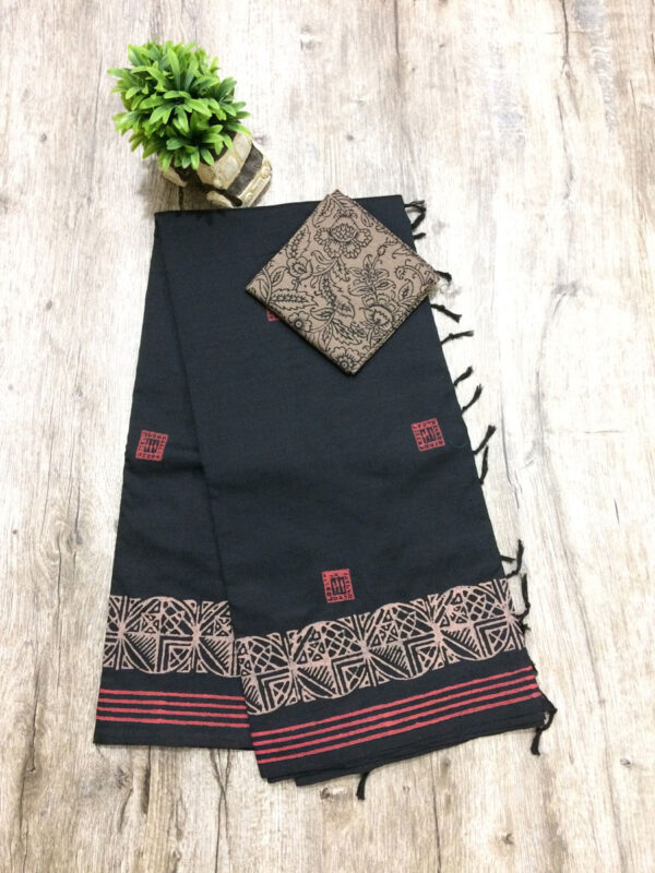 southcottonmix block printed saree with self and contrast blouse PCDB062