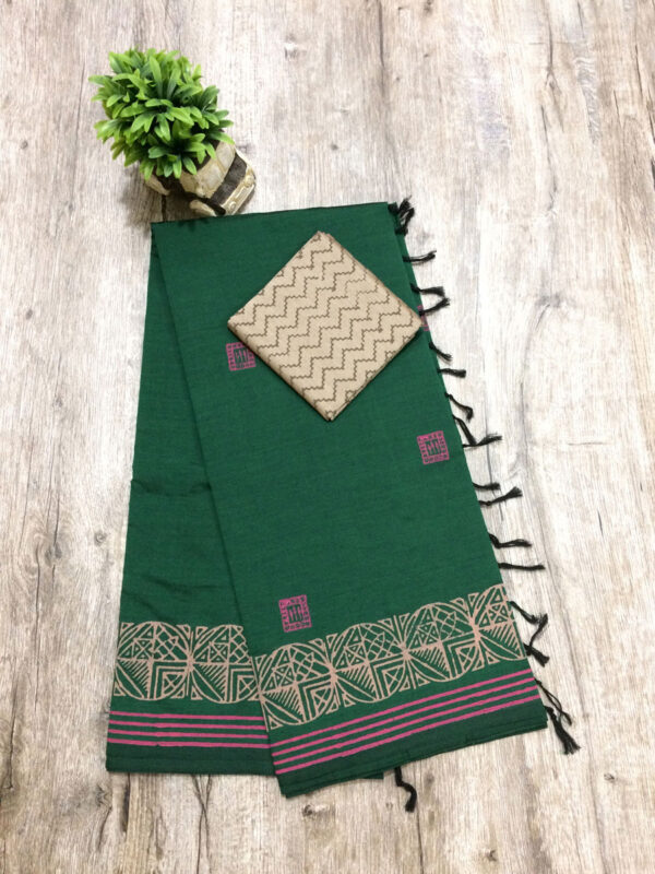 southcottonmix block printed saree with self and contrast blouse PCDB063