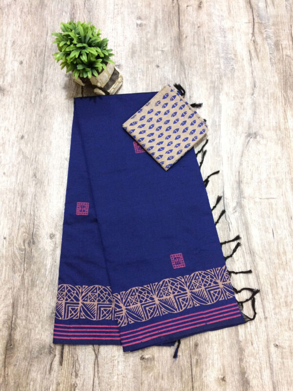 southcottonmix block printed saree with self and contrast blouse PCDB064