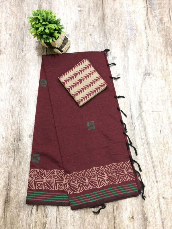 southcottonmix block printed saree with self and contrast blouse PCDB065