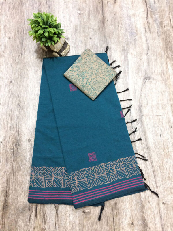 southcottonmix block printed saree with self and contrast blouse PCDB066