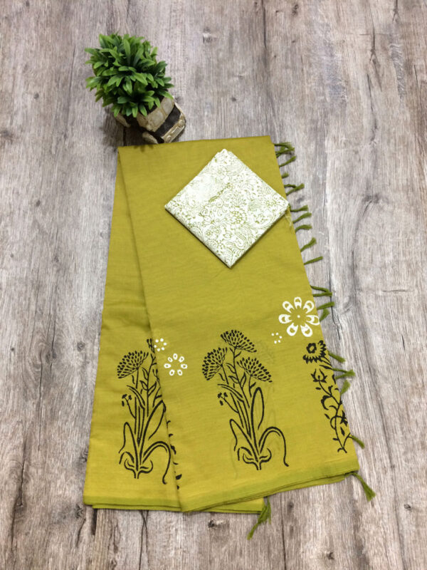 southcottonmix block printed saree with self and contrast blouse PCDB069