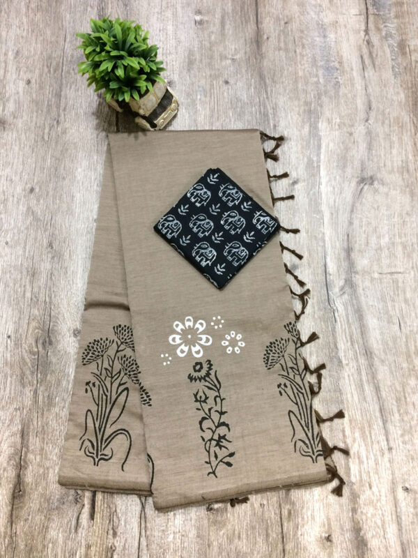 southcottonmix block printed saree with self and contrast blouse PCDB070