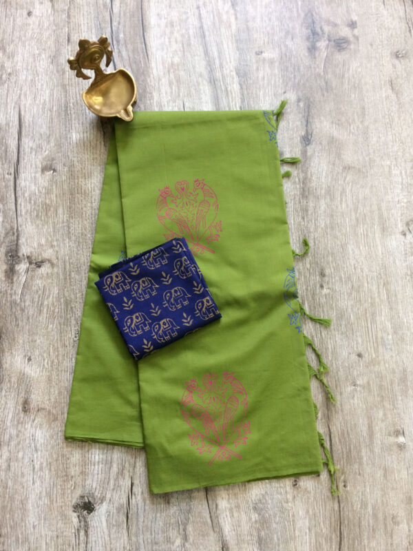 southcottonmix block printed saree with self and contrast blouse PCDB071