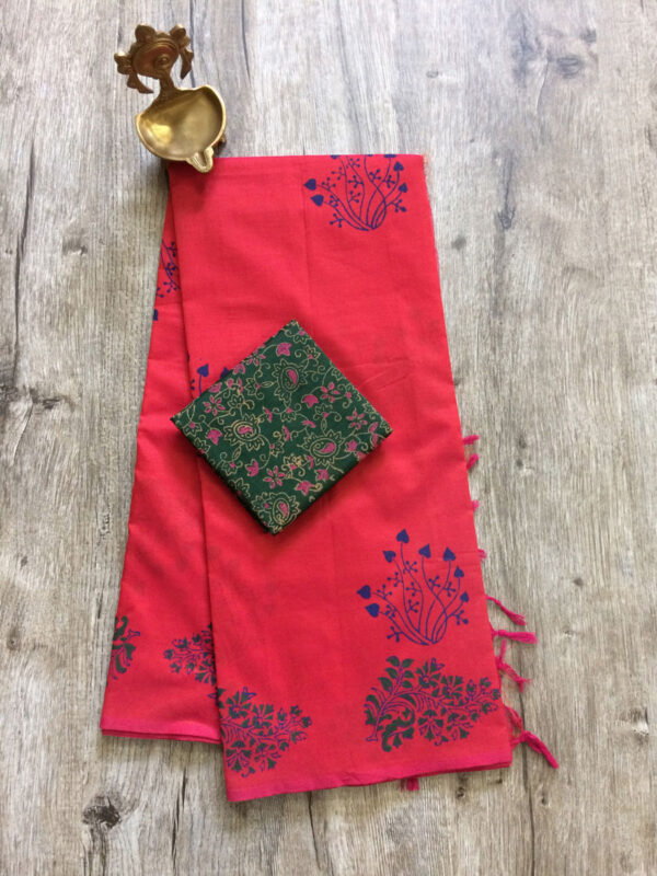 southcottonmix block printed saree with self and contrast blouse PCDB072
