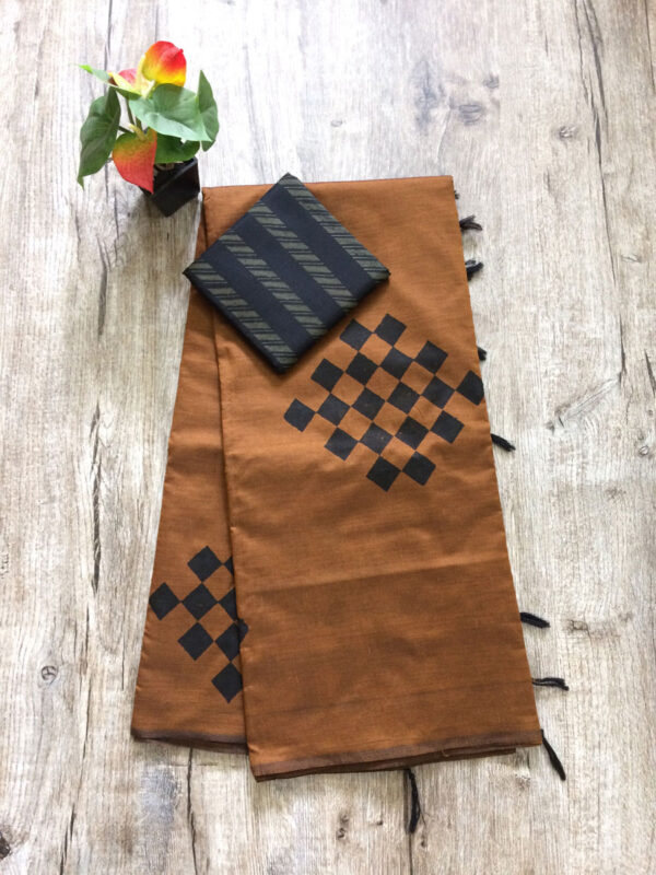 southcottonmix block printed saree with self and contrast blouse PCDB074