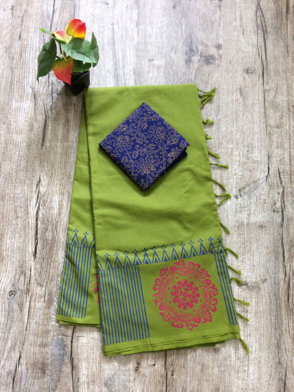 southcottonmix block printed saree with self and contrast blouse PCDB076