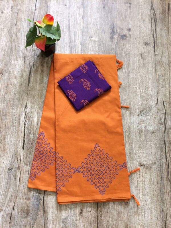 southcottonmix block printed saree with self and contrast blouse PCDB077