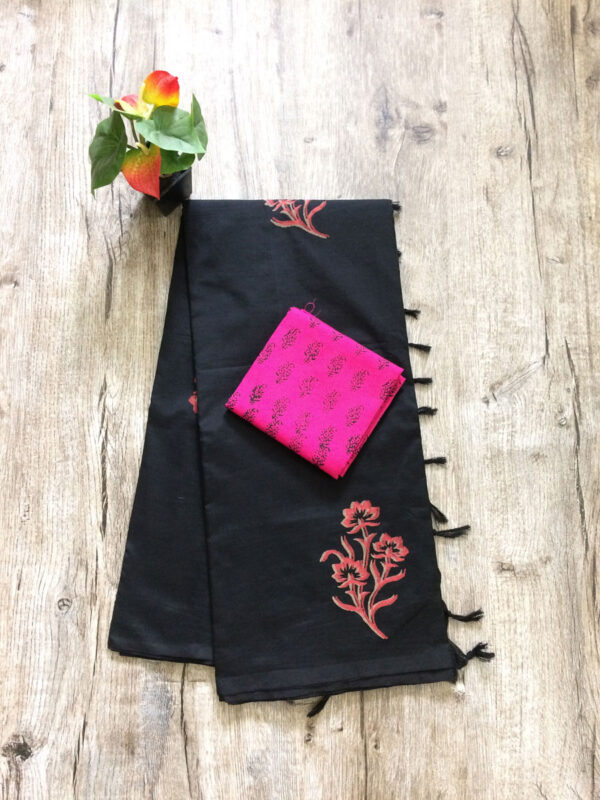 southcottonmix block printed saree with self and contrast blouse PCDB079