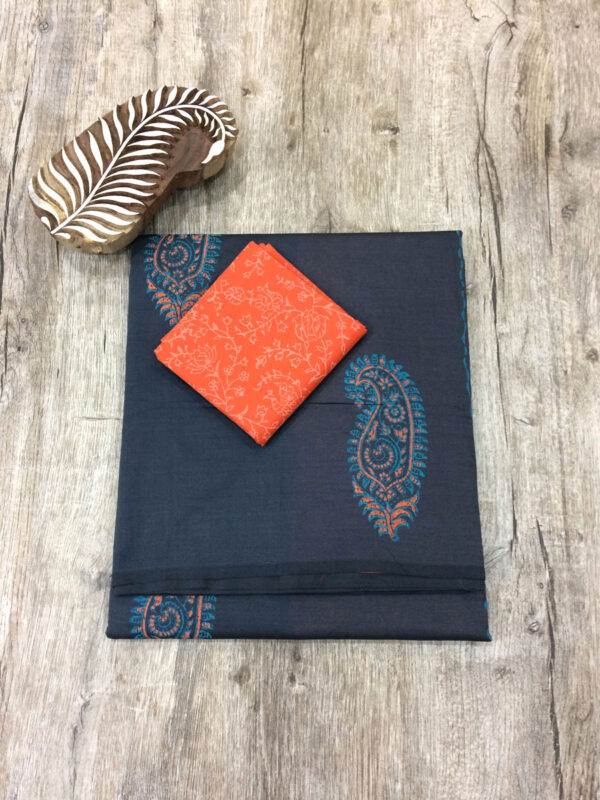 southcottonmix block printed saree with self and contrast blouse PCDB081