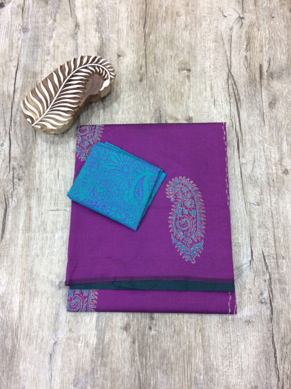 southcottonmix block printed saree with self and contrast blouse PCDB083